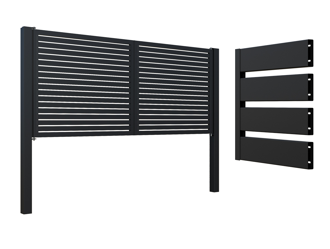 Horizontal Slat Swing Gate with Posts Basalt Grey (6'x12') - 1770x3660 mm (6'x12')